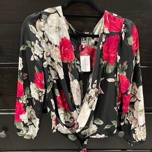 Long sleeve floral wrap top